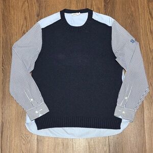 SIMKHAI Benji Layered Combo Sweater Shirt Blue Stripe Top M
